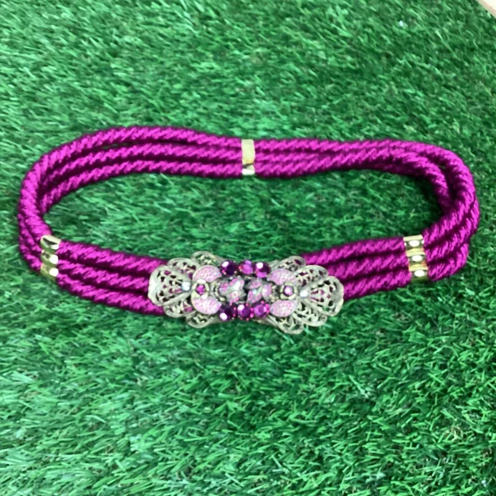Vintage Gutos West Germany Purple Braided Rope & Rhinestone Belt S/M